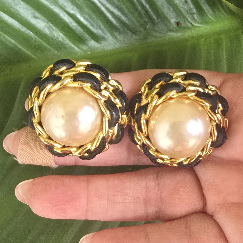 CHANEL Gold and Black Chain Earrings